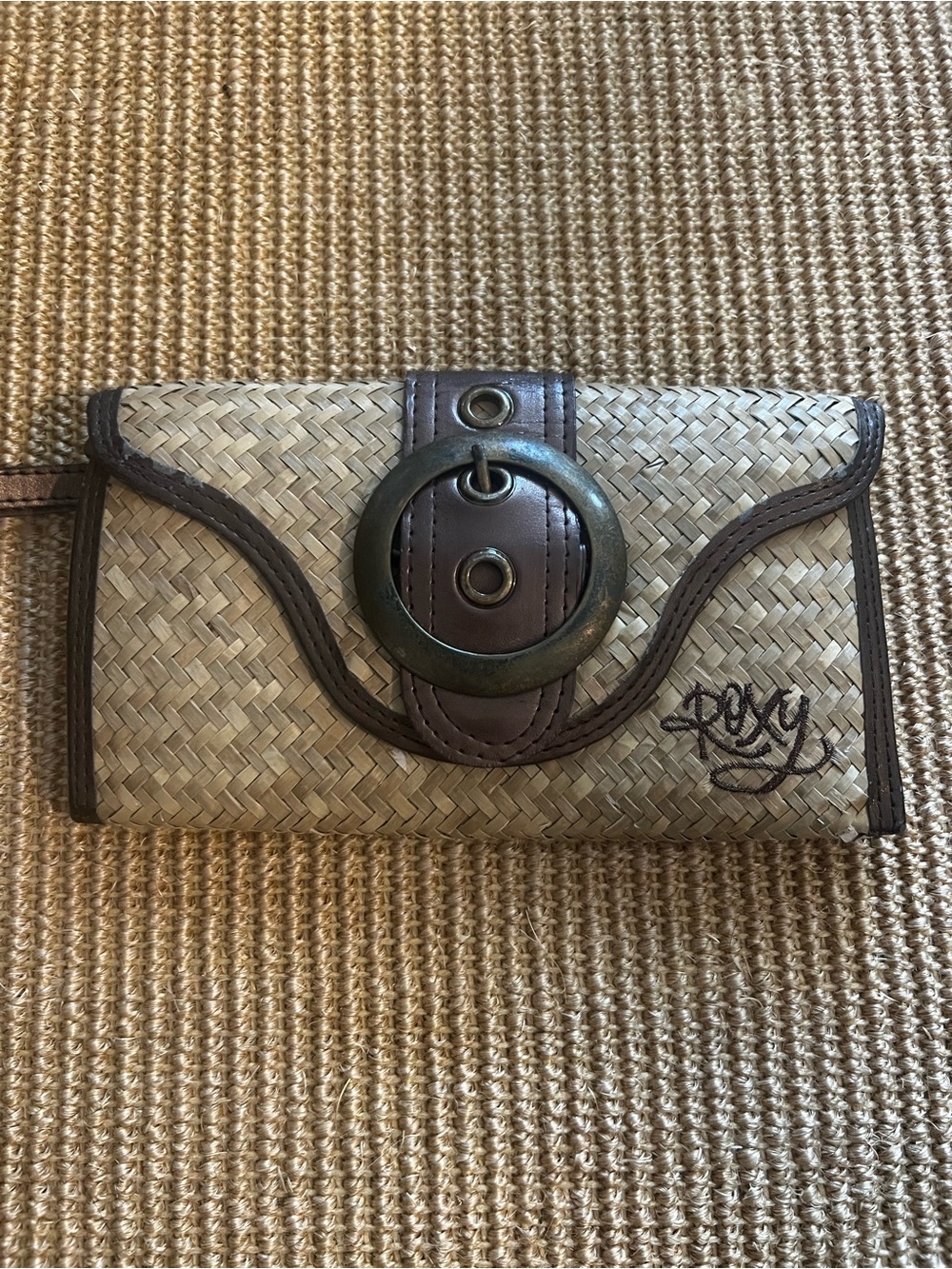 Vintage Y2K Roxy Straw Clutch Wallet
